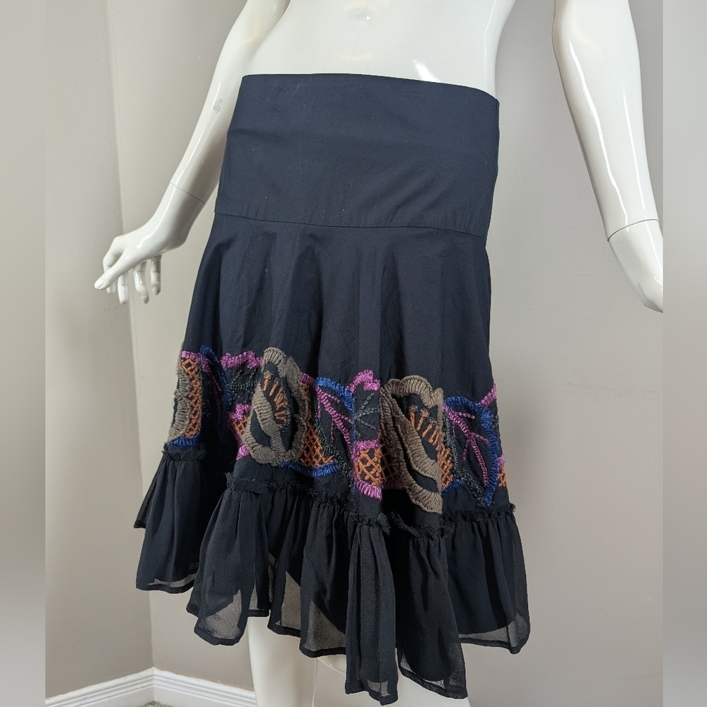 French Connection Black Silk Ruffle Skirt Size 2 Cotton Tiered Boho Mini